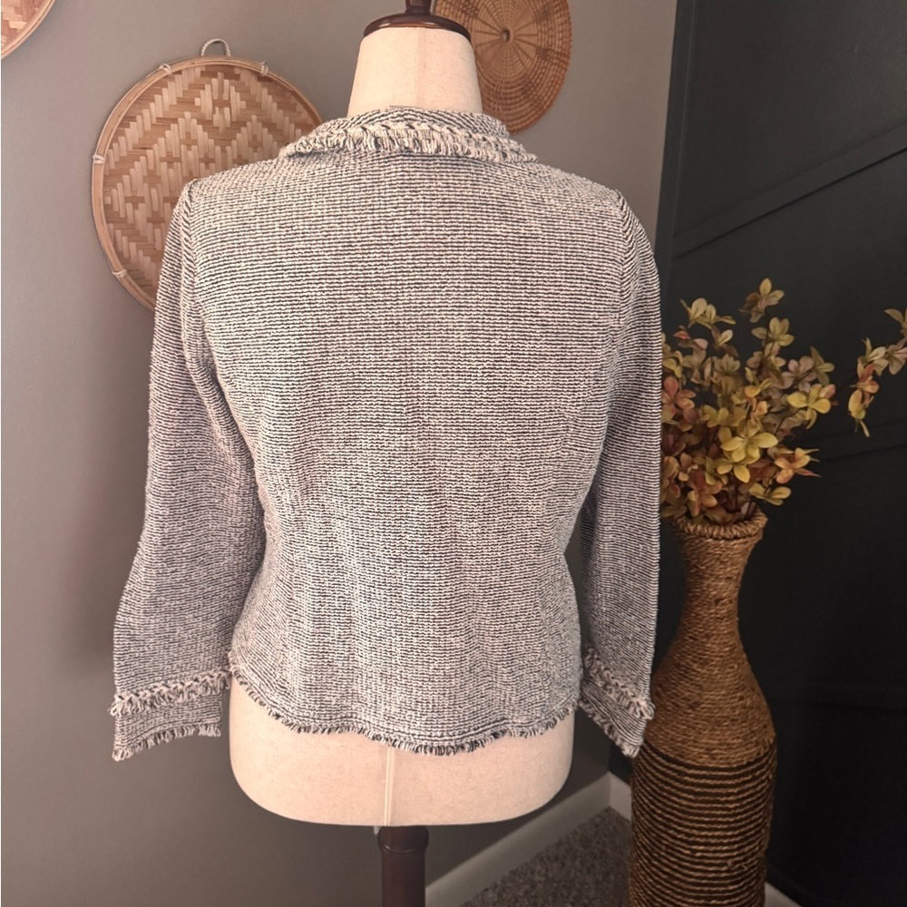 Chico's Chic Black and White Textured Blazer frayed neutral casual - Picture 2 of 8